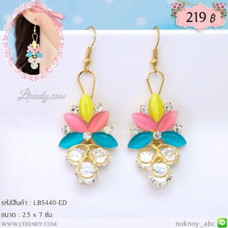 LB5440-ED ต่างหูห้อยหินสีและเพชร