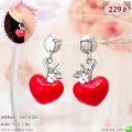 LB5721-ED ต่างหูห้อยหัวใจสีแดง