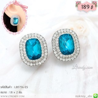 LB5756-ES ต่างหูคริสตัลสีฟ้าทรงเหลี่ยม