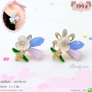 LB5785-ES ต่างหูผึ้งติดคริสตัลฟ้าชมพู