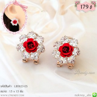 LB5823-ES ต่างหูดอกกุหลาบแดง