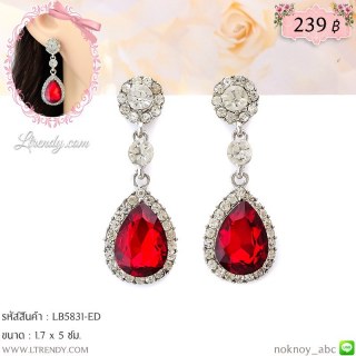 LB5831-ED ต่างหูห้อยคริสตัลสีแดง