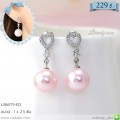 LB6079-ED ต่างหูหัวใจติดไข่มุกสีชมพู