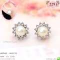 LB6387-ES ต่างหูไข่มุกล้อมกรอบสีเงิน