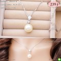 LB6509-N สร้อยคอสีเงินอุ้มไข่มุก