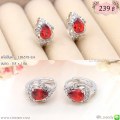 LB6578-EH ต่างหูห่วงสีเงินประดับคริสตัลสีแดง