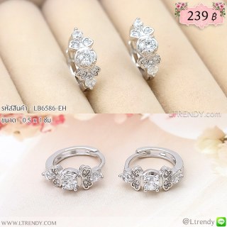 LB6586-EH ต่างหูห่วงเพชรสีเงิน