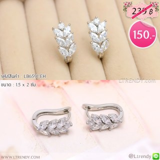LB6591-EH ต่างหูห่วงใบมะกอกสีเงิน