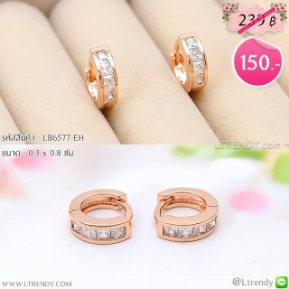 LB6577-EH ต่างหูห่วงสีพิงค์โกลด์ประดับเพชร