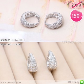 LB6593-EH ต่างหูห่วงสีเงินทรงเรียว