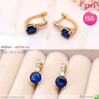 LB6594-EH ต่างหูห่วงสีพิงค์โกลด์เพชรสีน้ำเงิน