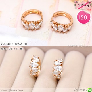 LB6595-EH ต่างหูห่วงสีพิงค์โกลด์ประดับเพชร