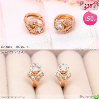 LB6604-EH ต่างหูห่วงสีพิงค์โกลด์ทรงดอกไม้