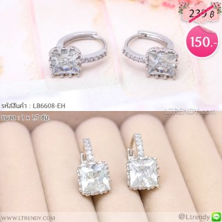 LB6608-EH ต่างหูห่วงเพชรสี่เหลี่ยม
