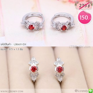 LB6611-EH ต่างหูห่วงสีเงินคริสตัลสีแดง