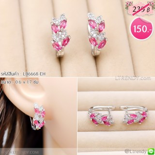 LB6668-EHต่างหูห่วงทรงใบไม้สีชมพู