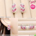 LB6668-EHต่างหูห่วงทรงใบไม้สีชมพู
