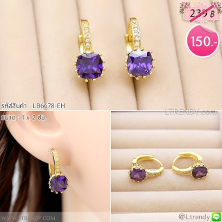 LB6678-EHต่างหูห่วงพลอยสีม่วงเหลี่ยม