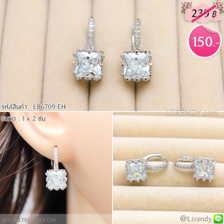 LB6709-EH ต่างหูห่วงคริลตัลสี่เหลี่ยม