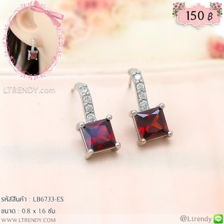 LB6733-ES ต่างหูคริสตัลสีแดงเหลี่ยม