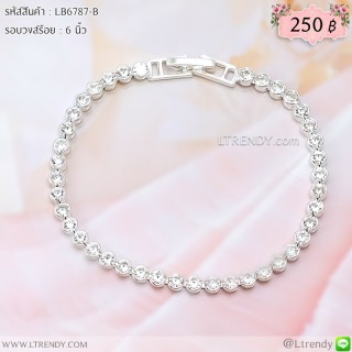 LB6787-B สร้อยข้อมือเพชรรอบสีเงิน