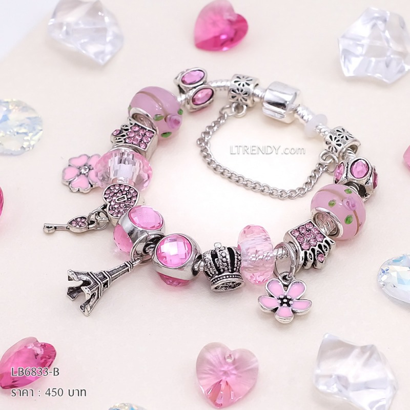 LB6833-BC กำไลชาร์มโทนชมพูเซตมงกุฎ