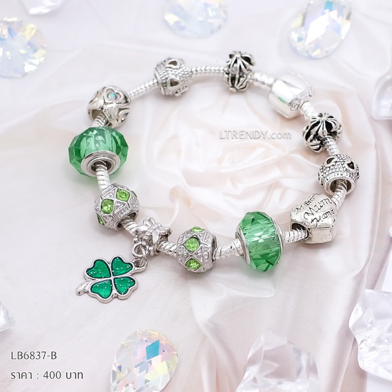 LB6837-BC กำไลชาร์มโทนเขียวเซตใบโคลเวอร์