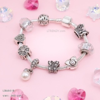 LB6841-BC กำไลชาร์มโทนเงินเซตคริสตัลใส