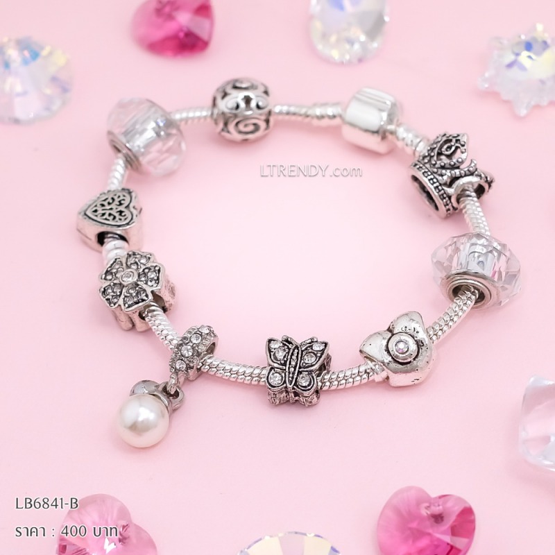 LB6841-BC กำไลชาร์มโทนเงินเซตคริสตัลใส
