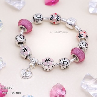 LB6845-BC กำไลชาร์มโทนชมพูเซตดอกไม้
