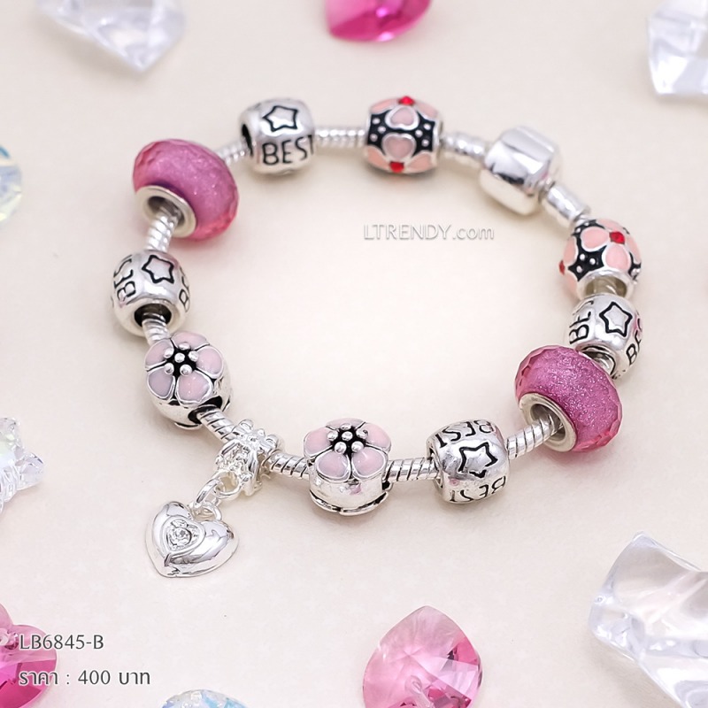 LB6845-BC กำไลชาร์มโทนชมพูเซตดอกไม้