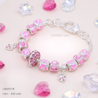 LB6855-BC กำไลชาร์มโทนชมพูเซตดอกไม้