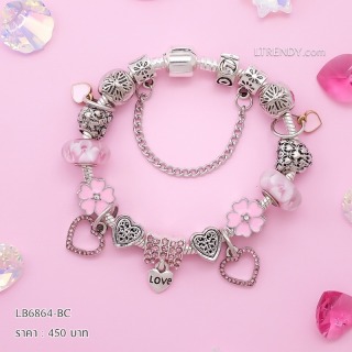 LB6864-BC กำไลชาร์มโทนชมพูเซตโบว์ดอกไม้