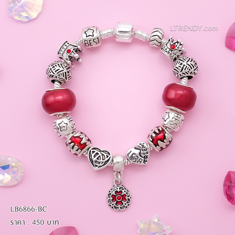 LB6866-BC กำไลชาร์มโทนแดงมงกุฎหัวใจ