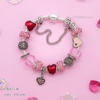 LB6872-BC กำไลชาร์มโทนชมพูเซตหัวใจแดง