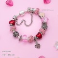 LB6872-BC กำไลชาร์มโทนชมพูเซตหัวใจแดง