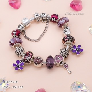 LB6873-BC กำไลชาร์มโทนม่วงเซตหัวใจ