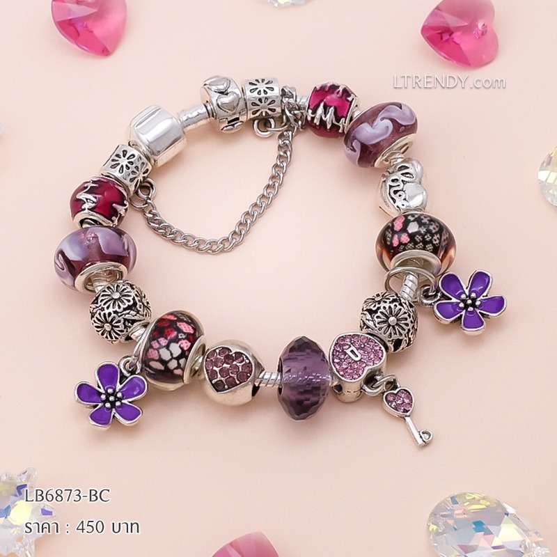 LB6873-BC กำไลชาร์มโทนม่วงเซตหัวใจ
