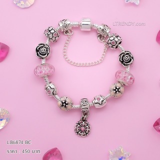 LB6874-BC กำไลชาร์มโทนชมพูเซตดอกกุหลาบ