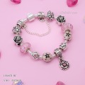 LB6874-BC กำไลชาร์มโทนชมพูเซตดอกกุหลาบ