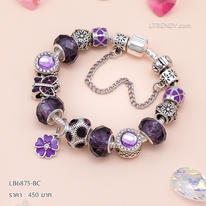 LB6875-BC กำไลชาร์มโทนม่วงเซตเสื้อดอกไม้