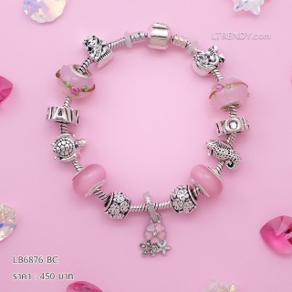 LB6876-BC กำไลชาร์มโทนชมพูเซตดอกไม้และเด็กผู้หญิง
