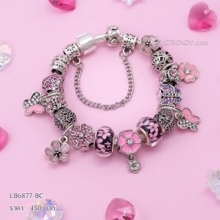 LB6877-BC กำไลชาร์มโทนชมพูเซตดอกไม้