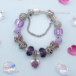 LB6878-BC กำไลชาร์มโทนม่วงเซตหัวใจ
