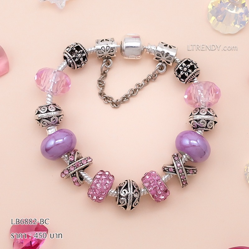 LB6882-BC กำไลชาร์มโทนม่วงเซตลวดลาย