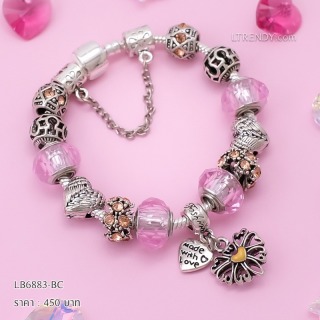 LB6883-BC กำไลชาร์มโทนชมพูเซตหัวใจคริสตัลชมพู