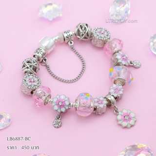 LB6887-BC กำไลชาร์มโทนชมพูเซตดอกไม้