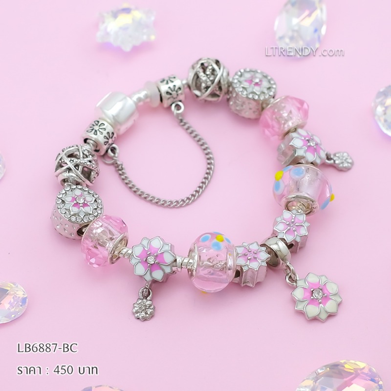 LB6887-BC กำไลชาร์มโทนชมพูเซตดอกไม้