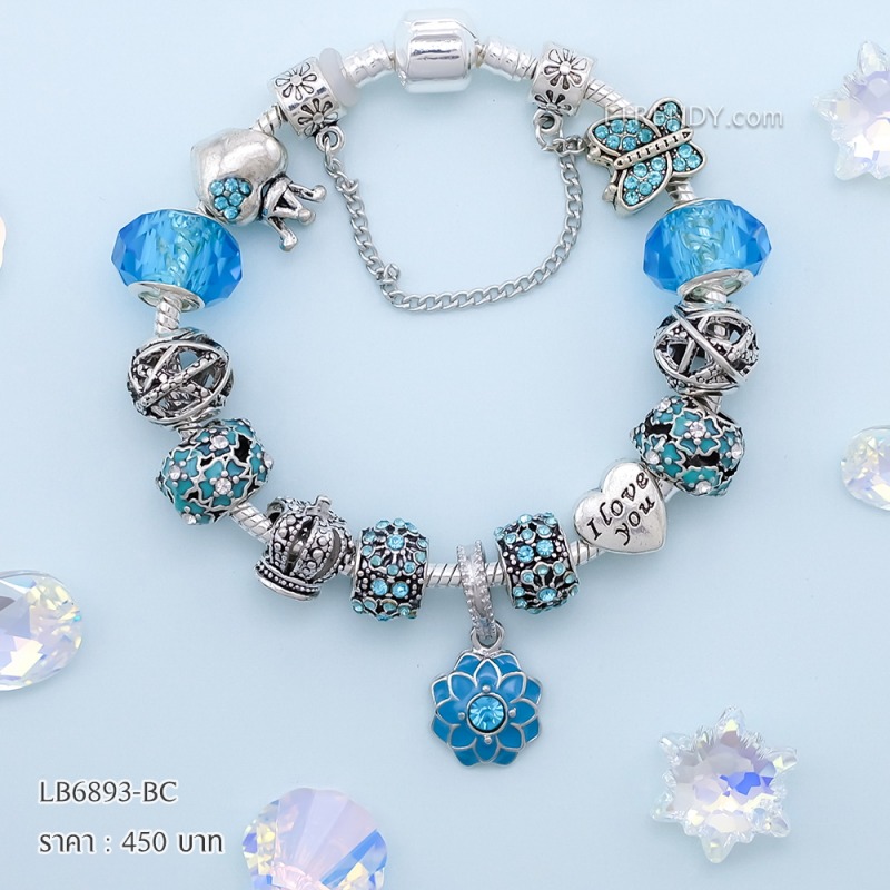 LB6893-BC กำไลชาร์มโทนฟ้าเซตดอกไม้ผีเสื้อ