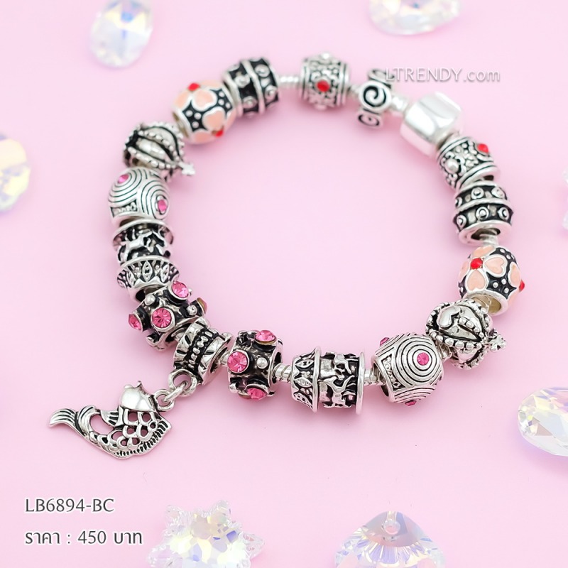 LB6894-BC กำไลชาร์มโทนพลอยชมพูเซตมงกุฎ